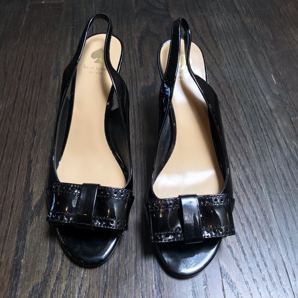 Kate Spade black patent leather sling back